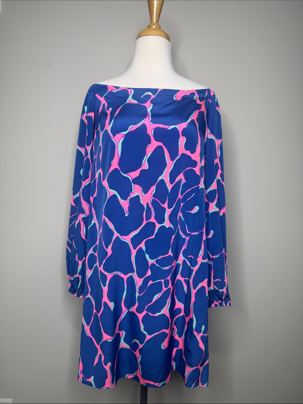Lilly Pulitzer Blue and Pink Silk Mini Dress Size Medium Beach Coastal